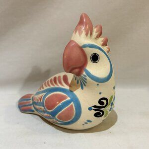 VTG Mexican Tonala Folk Art Cockatiel Bird Hand Made Painted Figurine Signed